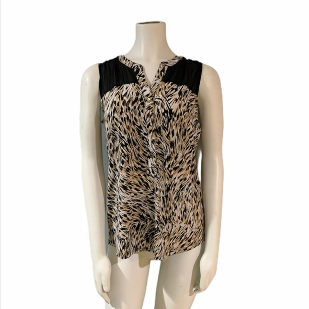 Ellen Tracy Safari‎ Print Blouse Sleeveless Size S